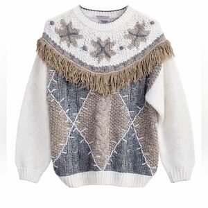 Vintage Huntington Ridge Hand Knit Fringe Sweater Shoulder Pads Size Small